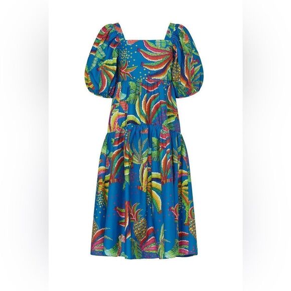 NWT FARM Rio Blue Banana Midi Dress Size S - Picture 15 of 16